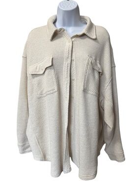 aerie Lumberjack Jane Cream Waffle Knit Button-Front Top Large